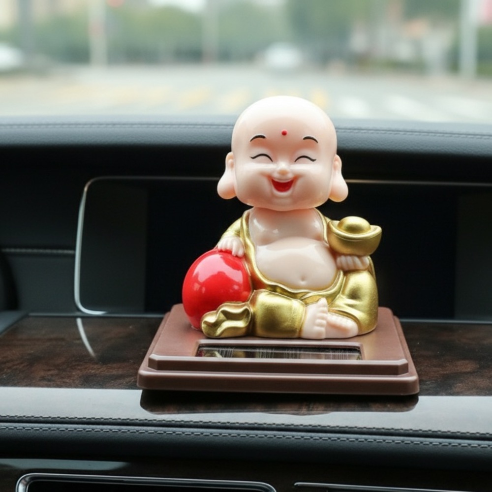 Solar Powered Laughing Buddha Figurine | Feng Shui Nodding Decor